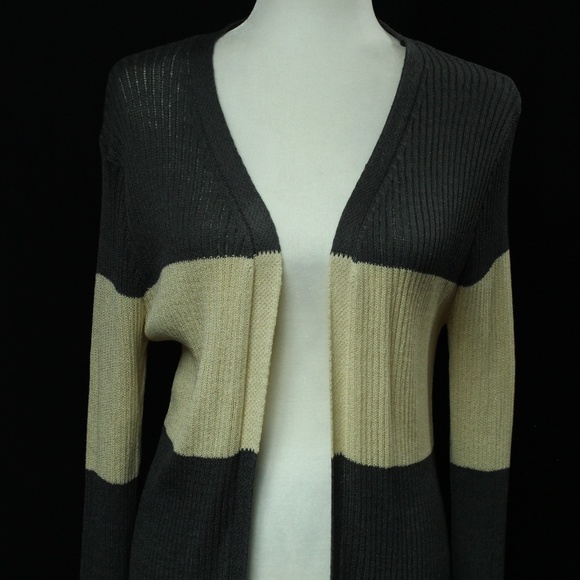 Doe & Rae | Gray & Beige Open Faced Cardigan | Sz S - Picture 3 of 15